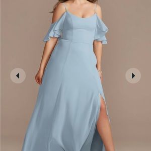 David’s Bridal Long Cold Shoulder Bridesmaid Dress Size 16 Color Dusty Blue